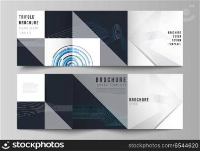 The minimal vector editable layout of two square format covers design templates with simple geometric background made from dots, circles, rectangles for trifold square brochure, flyer, magazine.. The minimal vector editable layout of two square format covers design templates with simple geometric background made from dots, circles, rectangles for trifold square brochure, flyer, magazine