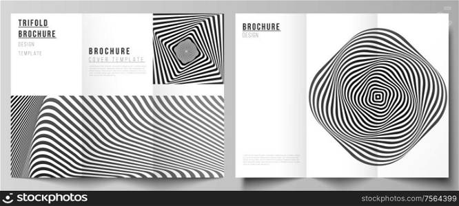 The minimal vector illustration layouts. Modern creative covers design templates for trifold brochure or flyer. Abstract 3D geometrical background with optical illusion black and white design pattern. The minimal vector illustration layouts. Modern creative covers design templates for trifold brochure or flyer. Abstract 3D geometrical background with optical illusion black and white design pattern.
