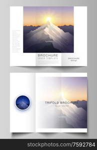 The minimal vector illustration layouts. Modern creative covers design templates for trifold brochure or flyer. Mountain illustration, outdoor adventure. Travel concept background. Flat design vector. The minimal vector illustration layouts. Modern creative covers design templates for trifold brochure or flyer. Mountain illustration, outdoor adventure. Travel concept background. Flat design vector.