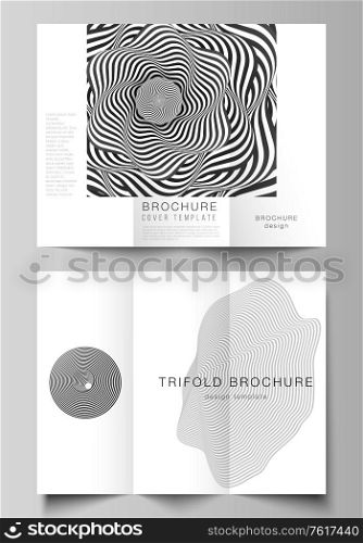 The minimal vector illustration layouts. Modern creative covers design templates for trifold brochure or flyer. Abstract 3D geometrical background with optical illusion black and white design pattern. The minimal vector illustration layouts. Modern creative covers design templates for trifold brochure or flyer. Abstract 3D geometrical background with optical illusion black and white design pattern.