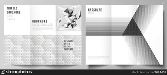 The minimal vector illustration layouts. Modern creative covers design templates for trifold brochure or flyer. Abstract geometric triangle design background using different triangular style patterns. The minimal vector illustration layouts. Modern creative covers design templates for trifold brochure or flyer. Abstract geometric triangle design background using different triangular style patterns.
