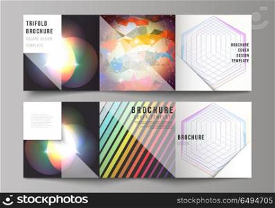 The minimal vector illustration of editable layout. Modern covers design templates for trifold square brochure or flyer. Abstract colorful geometric backgrounds in minimalistic design to choose from. The minimal vector illustration of editable layout. Modern creative covers design templates for trifold square brochure or flyer. Abstract colorful geometric backgrounds in minimalistic design to choose from