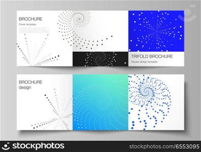 The minimal vector illustration of editable layout. Modern creative covers design templates for trifold square brochure or flyer. Geometric technology background. Abstract monochrome vortex trail. The minimal vector illustration of editable layout. Modern creative covers design templates for trifold square brochure or flyer. Geometric technology background. Abstract monochrome vortex trail.