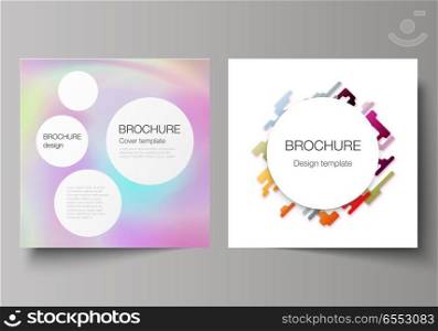 The minimal vector illustration of editable layout of square format covers design templates for brochure, flyer, magazine. Abstract colorful geometric backgrounds in minimalistic design to choose from. Minimal vector illustration of editable layout of two square format covers design templates for brochure, flyer, magazine. Abstract colorful geometric backgrounds in minimalistic design to choose from