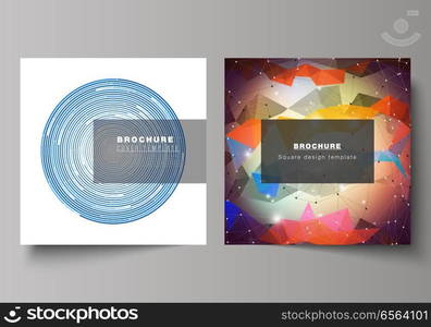 The minimal vector illustration of editable layout of square format covers design templates for brochure, flyer, magazine. Abstract colorful geometric backgrounds in minimalistic design to choose from. Minimal vector illustration of editable layout of two square format covers design templates for brochure, flyer, magazine. Abstract colorful geometric backgrounds in minimalistic design to choose from