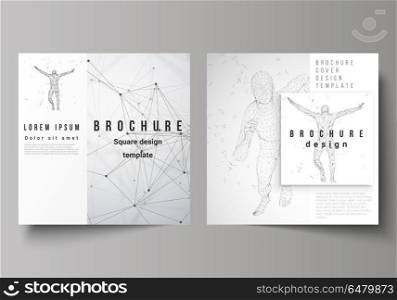 The minimal vector illustration of editable layout of two square format covers design templates for brochure, flyer, magazine. Artificial intelligence concept. Futuristic science vector illustration.. The minimal vector illustration of editable layout of two square format covers design templates for brochure, flyer, magazine. Artificial intelligence concept. Futuristic science vector illustration
