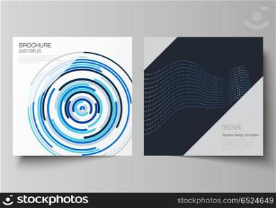The minimal vector illustration of editable layout of two square format covers design templates with simple geometric background made from dots, circles for brochure, flyer, magazine.. The minimal vector illustration of editable layout of two square format covers design templates with simple geometric background made from dots, circles for brochure, flyer, magazine