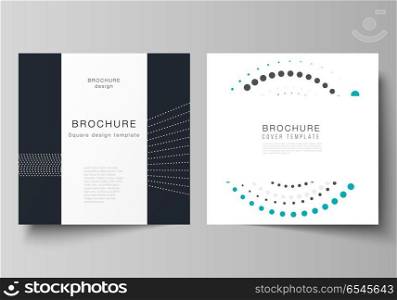 The minimal vector illustration of editable layout of two square format covers design templates with simple geometric background made from dots, circles, rectangles for brochure, flyer, magazine.. The minimal vector illustration of editable layout of two square format covers design templates with simple geometric background made from dots, circles, rectangles for brochure, flyer, magazine
