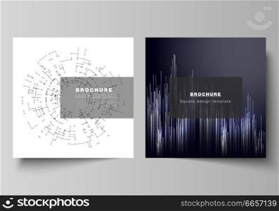 The minimal vector illustration of editable layout of two square format covers design templates for brochure, flyer, magazine. Technology, science, future concept abstract futuristic backgrounds. The minimal vector illustration of editable layout of two square format covers design templates for brochure, flyer, magazine. Technology, science, future concept abstract futuristic backgrounds.