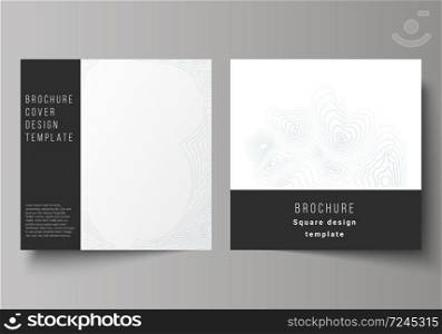 The minimal vector illustration of editable layout of two square format covers design templates for brochure, flyer, magazine. Topographic contour map, abstract monochrome background. The minimal vector illustration of editable layout of two square format covers design templates for brochure, flyer, magazine. Topographic contour map, abstract monochrome background.