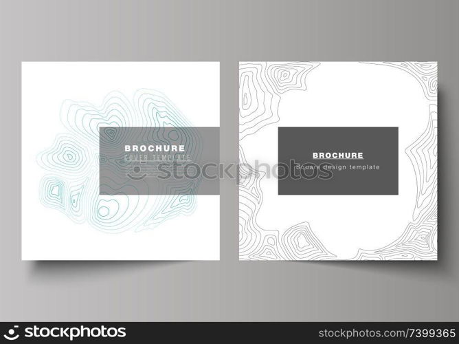 The minimal vector illustration of editable layout of two square format covers design templates for brochure, flyer, magazine. Topographic contour map, abstract monochrome background. The minimal vector illustration of editable layout of two square format covers design templates for brochure, flyer, magazine. Topographic contour map, abstract monochrome background.