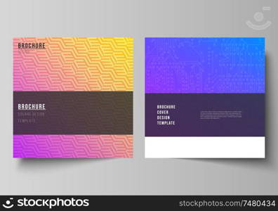 The minimal vector illustration of editable layout of two square format covers design templates for brochure, flyer, magazine. Abstract geometric pattern with colorful gradient business background. The minimal vector illustration of editable layout of two square format covers design templates for brochure, flyer, magazine. Abstract geometric pattern with colorful gradient business background.