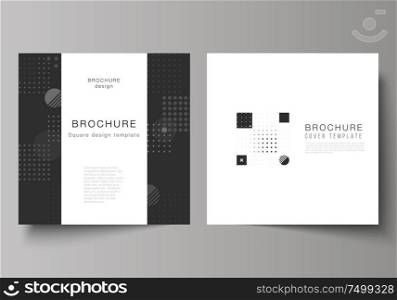 The minimal vector illustration of editable layout of two square format covers design templates for brochure, flyer, magazine. Abstract vector background with fluid geometric shapes. The minimal vector illustration of editable layout of two square format covers design templates for brochure, flyer, magazine. Abstract vector background with fluid geometric shapes.