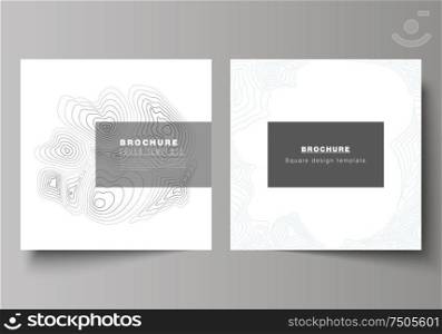 The minimal vector illustration of editable layout of two square format covers design templates for brochure, flyer, magazine. Topographic contour map, abstract monochrome background. The minimal vector illustration of editable layout of two square format covers design templates for brochure, flyer, magazine. Topographic contour map, abstract monochrome background.