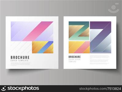 The minimal vector illustration of editable layout of two square format covers design templates for brochure, flyer, magazine. Creative modern cover concept, colorful background. The minimal vector illustration of editable layout of two square format covers design templates for brochure, flyer, magazine. Creative modern cover concept, colorful background.