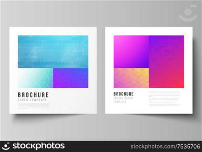 The minimal vector illustration of editable layout of two square format covers design templates for brochure, flyer, magazine. Abstract geometric pattern with colorful gradient business background. The minimal vector illustration of editable layout of two square format covers design templates for brochure, flyer, magazine. Abstract geometric pattern with colorful gradient business background.