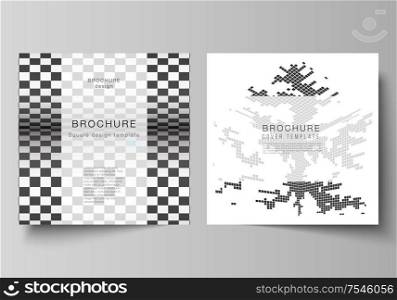 The minimal vector illustration of editable layout of two square format covers design templates for brochure, flyer, magazine Abstract big data visualization concept backgrounds with cubes. The minimal vector illustration of editable layout of two square format covers design templates for brochure, flyer, magazine. Abstract big data visualization concept backgrounds with cubes.