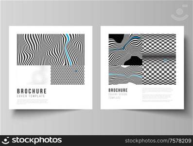 The minimal vector illustration of editable layout of two square format covers design templates for brochure, flyer, magazine Abstract big data visualization concept backgrounds with lines and cubes. The minimal vector illustration of editable layout of two square format covers design templates for brochure, flyer, magazine. Abstract big data visualization concept backgrounds with lines and cubes.
