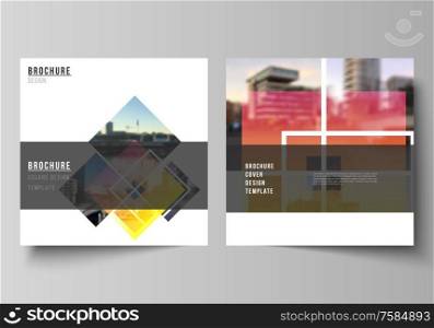 The minimal vector illustration of editable layout of two square format covers design templates for brochure, flyer, magazine. Creative trendy style mockups, blue color trendy design backgrounds. The minimal vector illustration of editable layout of two square format covers design templates for brochure, flyer, magazine. Creative trendy style mockups, blue color trendy design backgrounds.