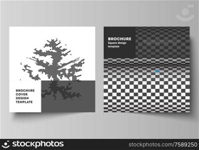 The minimal vector illustration of editable layout of two square format covers design templates for brochure, flyer, magazine Abstract big data visualization concept backgrounds with cubes. The minimal vector illustration of editable layout of two square format covers design templates for brochure, flyer, magazine. Abstract big data visualization concept backgrounds with cubes.