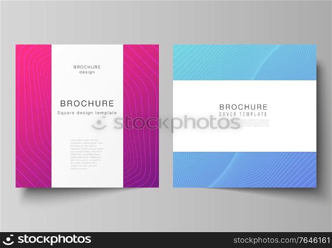 The minimal vector illustration of editable layout of two square format covers design templates for brochure, flyer, magazine. Abstract geometric pattern with colorful gradient business background. The minimal vector illustration of editable layout of two square format covers design templates for brochure, flyer, magazine. Abstract geometric pattern with colorful gradient business background.