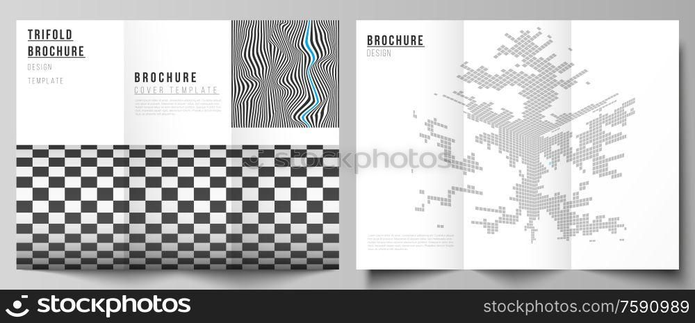 The minimal vector illustration of editable layouts. Modern creative covers design templates for trifold brochure or flyer. Abstract big data visualization concept backgrounds with lines and cubes. The minimal vector illustration of editable layouts. Modern creative covers design templates for trifold brochure or flyer. Abstract big data visualization concept backgrounds with lines and cubes.