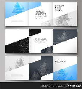 The minimal vector layout. Modern covers design templates for trifold square brochure or flyer. Polygonal background with triangles, connecting dots and lines. Connection structure.. The minimal vector layout. Modern covers design templates for trifold square brochure or flyer. Polygonal background with triangles, connecting dots and lines. Connection structure