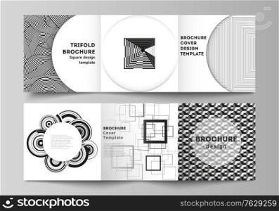 The minimal vector layout of square format covers design templates for trifold brochure, flyer, magazine. Trendy geometric abstract background in minimalistic flat style with dynamic composition. The minimal vector layout of square format covers design templates for trifold brochure, flyer, magazine. Trendy geometric abstract background in minimalistic flat style with dynamic composition.
