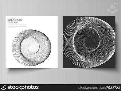 The minimal vector layout of two square format covers design templates for brochure, flyer, magazine. Geometric abstract background, futuristic science and technology concept for minimalistic design. The minimal vector layout of two square format covers design templates for brochure, flyer, magazine. Geometric abstract background, futuristic science and technology concept for minimalistic design.