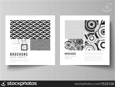 The minimal vector layout of two square format covers design templates for brochure, flyer, magazine. Trendy geometric abstract background in minimalistic flat style with dynamic composition. The minimal vector layout of two square format covers design templates for brochure, flyer, magazine. Trendy geometric abstract background in minimalistic flat style with dynamic composition.