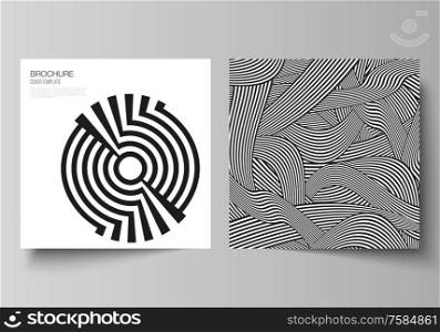 The minimal vector layout of two square format covers design templates for brochure, flyer, magazine. Trendy geometric abstract background in minimalistic flat style with dynamic composition. The minimal vector layout of two square format covers design templates for brochure, flyer, magazine. Trendy geometric abstract background in minimalistic flat style with dynamic composition.