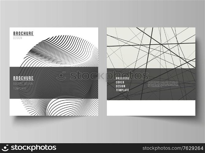 The minimal vector layout of two square format covers design templates for brochure, flyer, magazine. Geometric abstract background, futuristic science and technology concept for minimalistic design. The minimal vector layout of two square format covers design templates for brochure, flyer, magazine. Geometric abstract background, futuristic science and technology concept for minimalistic design.