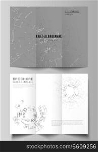 The minimal vector layouts. Modern covers design templates for trifold brochure or flyer. Network connection concept with connecting lines and dots. Technology design, digital geometric background. The minimal vector layouts. Modern covers design templates for trifold brochure or flyer. Network connection concept with connecting lines and dots. Technology design, digital geometric background.