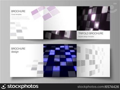 The minimal vector of editable layout. Abstract hi-tech background in perspective. Futuristic digital technology backdrop. Modern covers design templates for trifold square brochure or flyer. The minimal vector of editable layout. Abstract hi-tech background in perspective. Futuristic digital technology backdrop. Modern covers design templates for trifold square brochure or flyer.