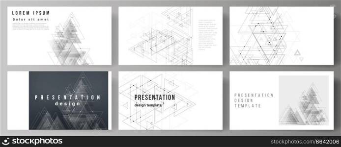 The minimalistic abstract editable vector layout of the presentation slides design business templates. Polygonal background with triangles, connecting dots and lines. Connection structure. The minimalistic abstract editable vector layout of the presentation slides design business templates. Polygonal background with triangles, connecting dots and lines. Connection structure.