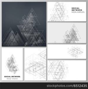 The minimalistic abstract editable vector layouts of modern social network mockups in popular formats. Polygonal background with triangles, connecting dots and lines. Connection structure.. The minimalistic abstract editable vector layouts of modern social network mockups in popular formats. Polygonal background with triangles, connecting dots and lines. Connection structure