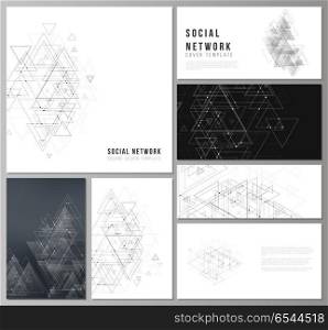 The minimalistic abstract editable vector layouts of modern social network mockups in popular formats. Polygonal background with triangles, connecting dots and lines. Connection structure.. The minimalistic abstract editable vector layouts of modern social network mockups in popular formats. Polygonal background with triangles, connecting dots and lines. Connection structure