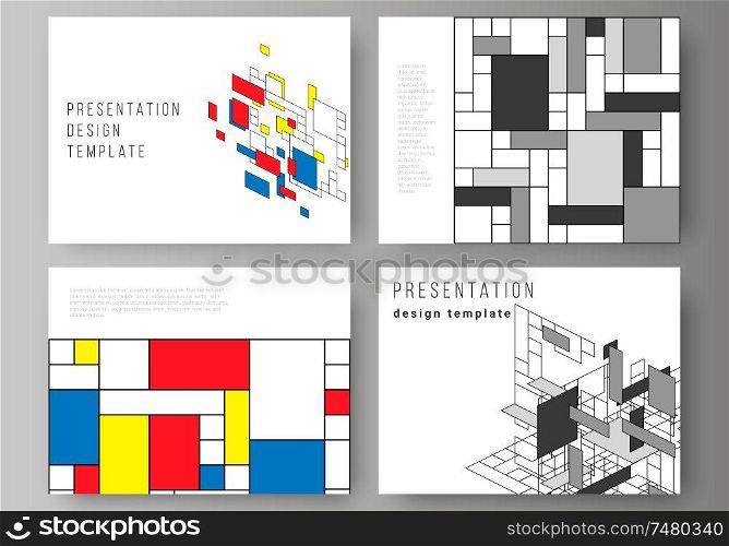 The minimalistic abstract vector editable layout of the presentation slides design business templates. Abstract polygonal background, colorful mosaic pattern, retro bauhaus de stijl design. The minimalistic abstract vector editable layout of the presentation slides design business templates. Abstract polygonal background, colorful mosaic pattern, retro bauhaus de stijl design.