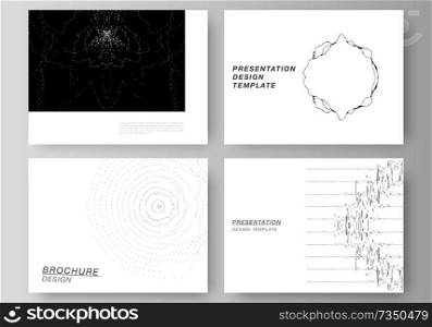 The minimalistic abstract vector illustration layout of the presentation slides design business templates. Trendy modern science or technology background with dynamic particles. Cyberspace grid. The minimalistic abstract vector illustration layout of the presentation slides design business templates. Trendy modern science or technology background with dynamic particles. Cyberspace grid.