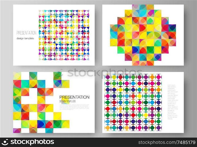 The minimalistic abstract vector illustration layout of the presentation slides design business templates. Abstract background, geometric mosaic pattern with bright circles, geometric shapes. The minimalistic abstract vector illustration layout of the presentation slides design business templates. Abstract background, geometric mosaic pattern with bright circles, geometric shapes.