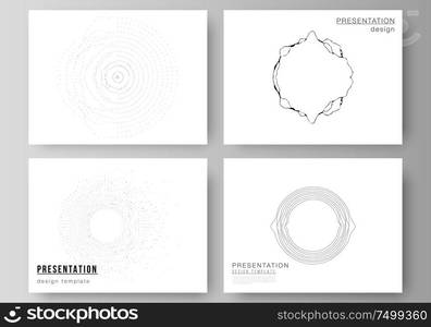 The minimalistic abstract vector illustration layout of the presentation slides design business templates. Trendy modern science or technology background with dynamic particles. Cyberspace grid. The minimalistic abstract vector illustration layout of the presentation slides design business templates. Trendy modern science or technology background with dynamic particles. Cyberspace grid.