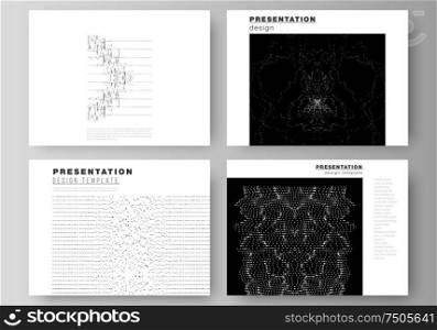 The minimalistic abstract vector illustration layout of the presentation slides design business templates. Trendy modern science or technology background with dynamic particles. Cyberspace grid. The minimalistic abstract vector illustration layout of the presentation slides design business templates. Trendy modern science or technology background with dynamic particles. Cyberspace grid.