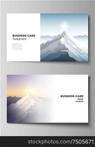 The minimalistic abstract vector illustration layout of two creative business cards design templates. Mountain illustration, outdoor adventure. Travel concept background. Flat design vector. The minimalistic abstract vector illustration layout of two creative business cards design templates. Mountain illustration, outdoor adventure. Travel concept background. Flat design vector.