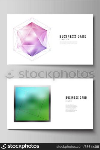 The minimalistic abstract vector illustration layout of two creative business cards design templates. 3d polygonal geometric modern design abstract background. Science or technology vector. The minimalistic abstract vector illustration layout of two creative business cards design templates. 3d polygonal geometric modern design abstract background. Science or technology vector.