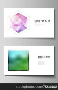 The minimalistic abstract vector illustration layout of two creative business cards design templates. 3d polygonal geometric modern design abstract background. Science or technology vector. The minimalistic abstract vector illustration layout of two creative business cards design templates. 3d polygonal geometric modern design abstract background. Science or technology vector.