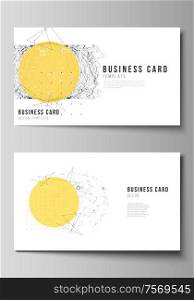 The minimalistic abstract vector illustration layout of two creative business cards design templates. Science or technology 3d background with dynamic particles. Chemistry and science concept. The minimalistic abstract vector illustration layout of two creative business cards design templates. Science or technology 3d background with dynamic particles. Chemistry and science concept.