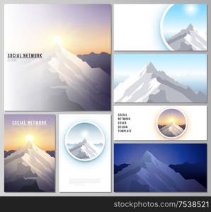 The minimalistic abstract vector illustration layouts of modern social network mockups in popular formats. Mountain illustration, outdoor adventure. Travel concept background. Flat design vector. The minimalistic abstract vector illustration layouts of modern social network mockups in popular formats. Mountain illustration, outdoor adventure. Travel concept background. Flat design vector.