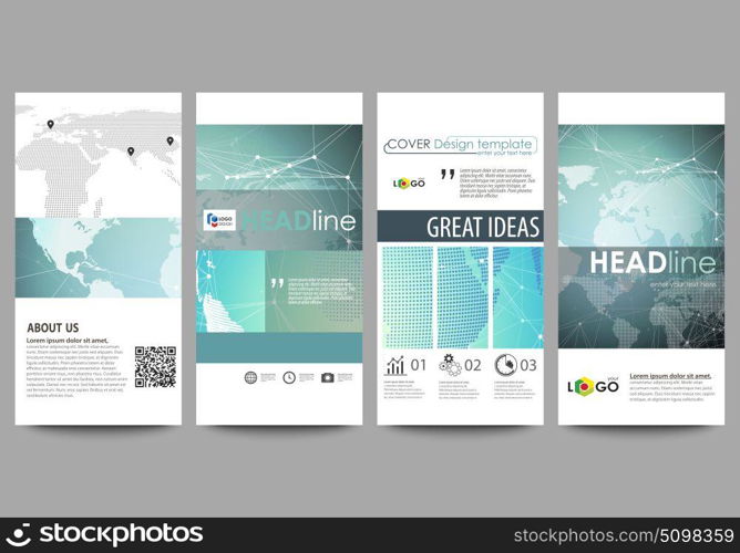 The minimalistic abstract vector illustration of editable layout of four modern vertical banners, flyers design business templates. Chemistry pattern, molecule structure, geometric design background.. The minimalistic abstract vector illustration of the editable layout of four modern vertical banners, flyers design business templates. Chemistry pattern, molecule structure, geometric design background.