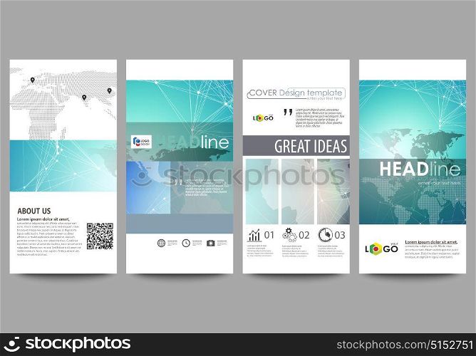 The minimalistic abstract vector illustration of editable layout of four modern vertical banners, flyers design business templates. Molecule structure, connecting lines and dots. Technology concept.. The minimalistic abstract vector illustration of the editable layout of four modern vertical banners, flyers design business templates. Molecule structure, connecting lines and dots. Technology concept.