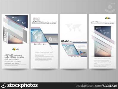 The minimalistic abstract vector illustration of editable layout of four modern vertical banners, flyers design business templates. Polygonal geometric linear texture. Global network, dig data concept. The minimalistic abstract vector illustration of the editable layout of four modern vertical banners, flyers design business templates. Polygonal geometric linear texture. Global network, dig data concept.